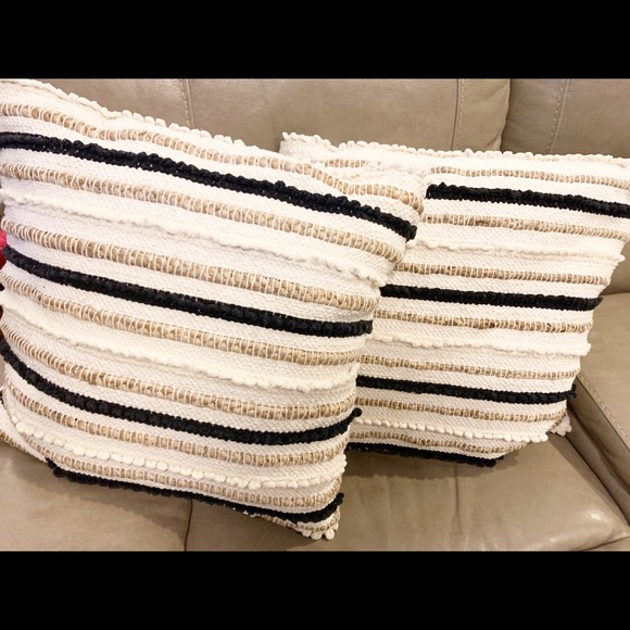 Other - 2 Boho Chic Navy & Natural Striped Pillows